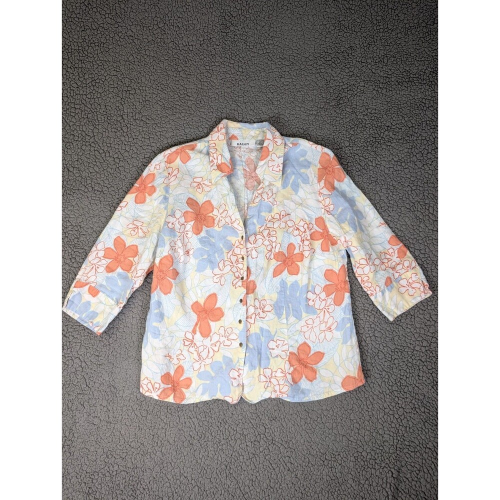 Ralsey Top Floral Cottagecore Linen Grandma Chic 1X *See Desc* Short Sleeve Snap